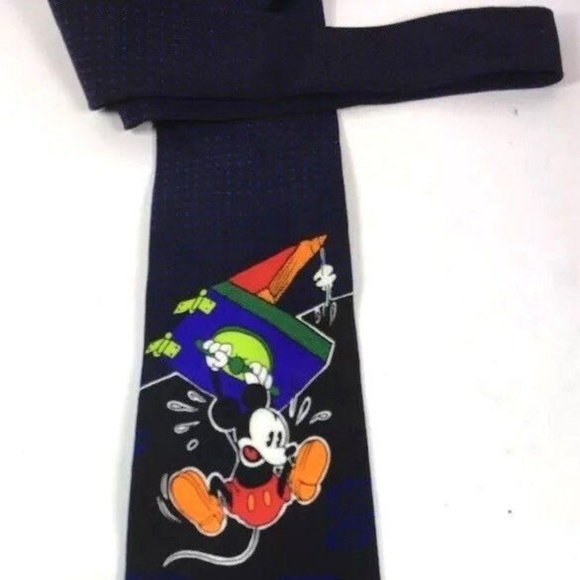 MICKEY MOUSE with DRAGONS Blue Polkadot Silk Tie - Picture 2 of 8